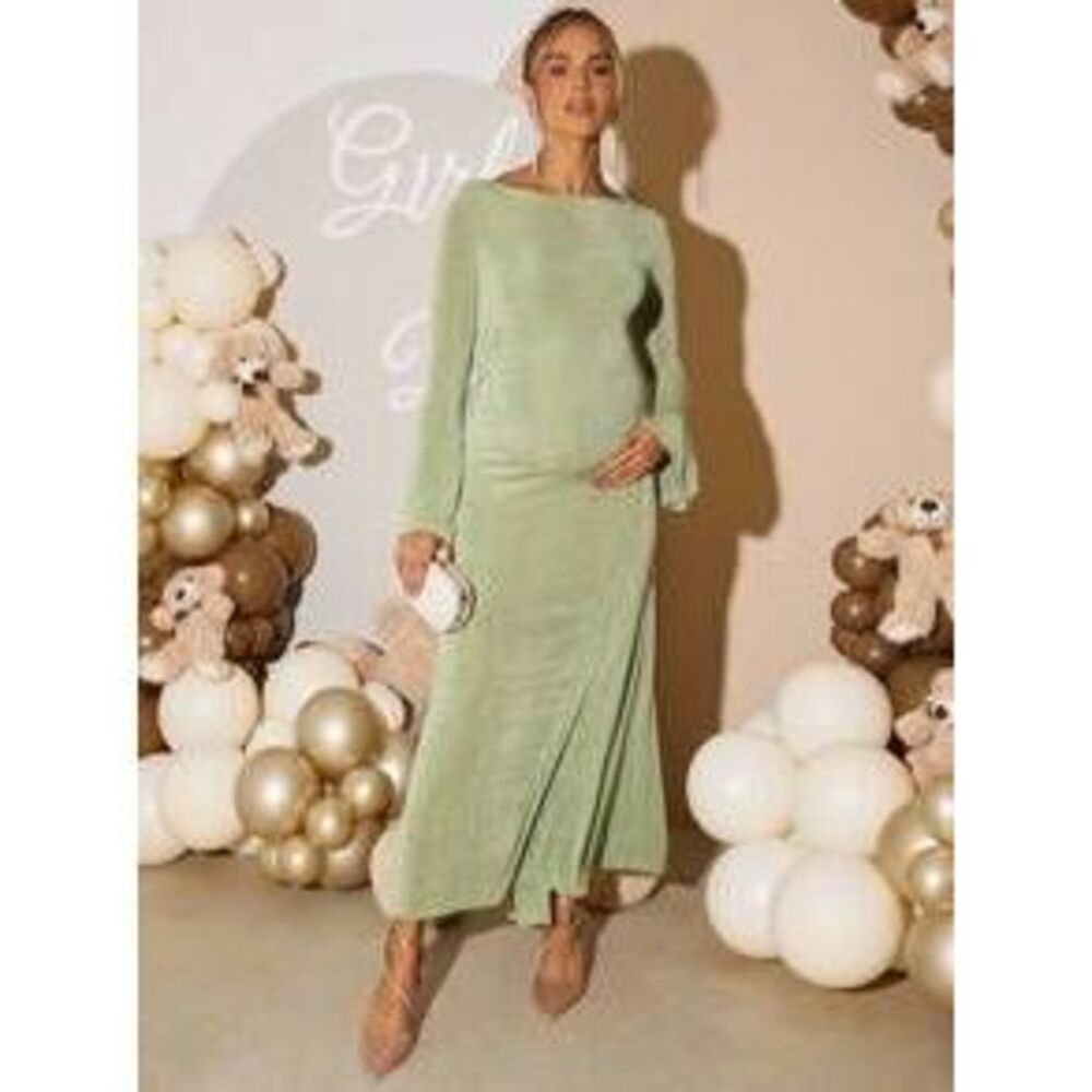 maternity Women's Solid Color Boat Neck Long Sleeve Elegant Dress  Gende…